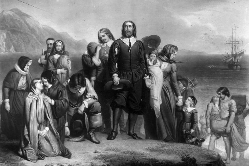 Pintura dos pilgrims ingleses que colonizaram os EUA